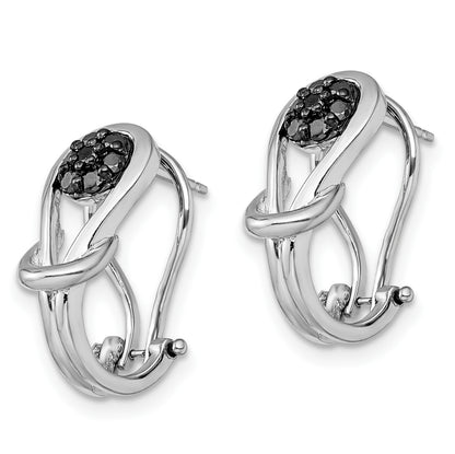 Sterling Silver White Night Rhodium-Plated Black Diamond Love Knot Omega Back Earrings