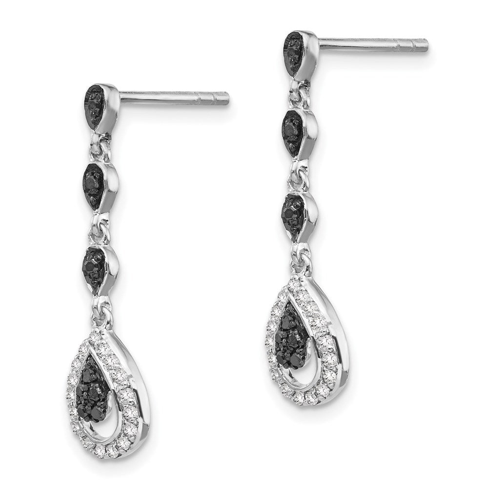 Sterling Silver White Night Rhodium-Plated Black And Diamond Teardrop Post Dangle Earrings