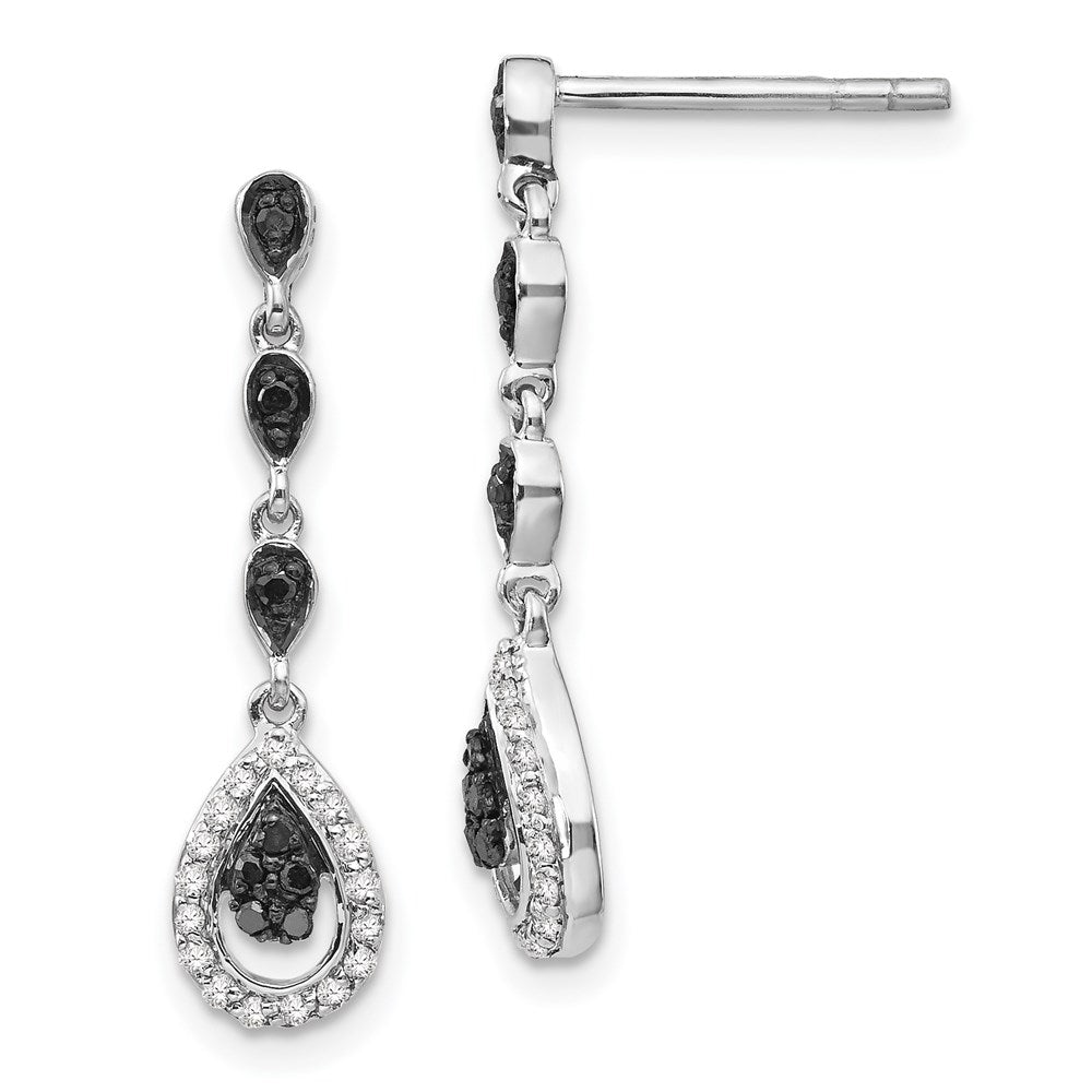 Sterling Silver White Night Rhodium-Plated Black And Diamond Teardrop Post Dangle Earrings