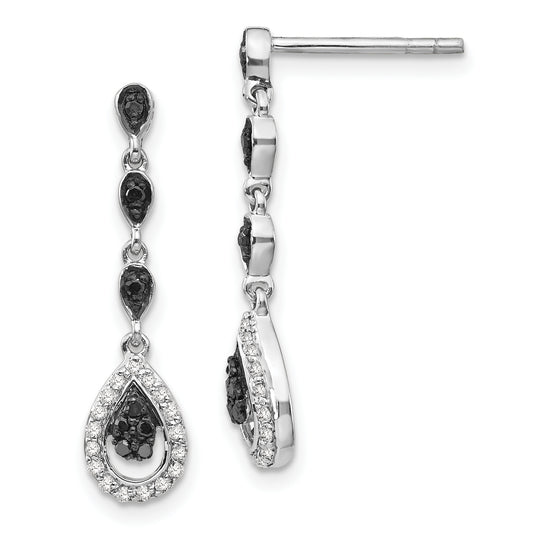 Sterling Silver White Night Rhodium-Plated Black And Diamond Teardrop Post Dangle Earrings
