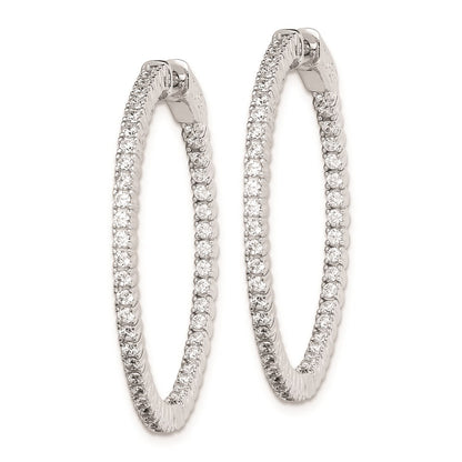 Sterling Silver Shimmer Rhodium-Plated 94 Stone 1.5mm Cz In And Out Round Hinged Hoop Earrings