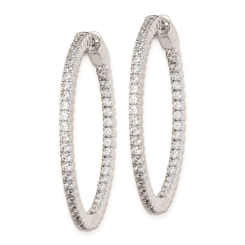 Sterling Silver Shimmer Rhodium-Plated 94 Stone 1.5mm Cz In And Out Round Hinged Hoop Earrings