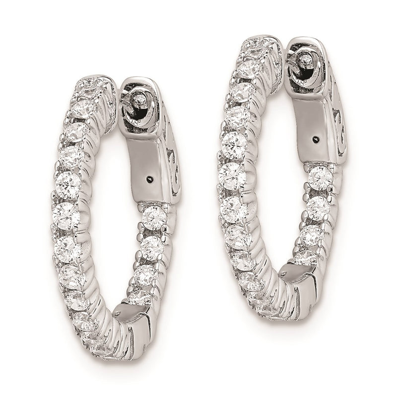 Sterling Silver Shimmer Rhodium-Plated 34 Stone 1.7mm Cz In And Out Round Hinged Hoop Earrings