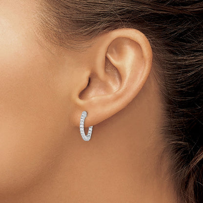Sterling Silver Shimmer Rhodium-Plated 34 Stone 1.7mm Cz In And Out Round Hinged Hoop Earrings