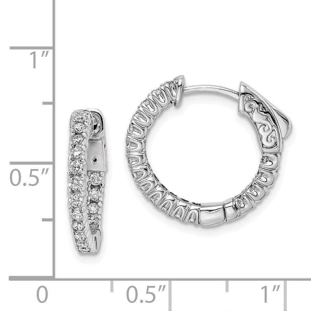 Sterling Silver Shimmer Rhodium-Plated 34 Stone 1.7mm Cz In And Out Round Hinged Hoop Earrings