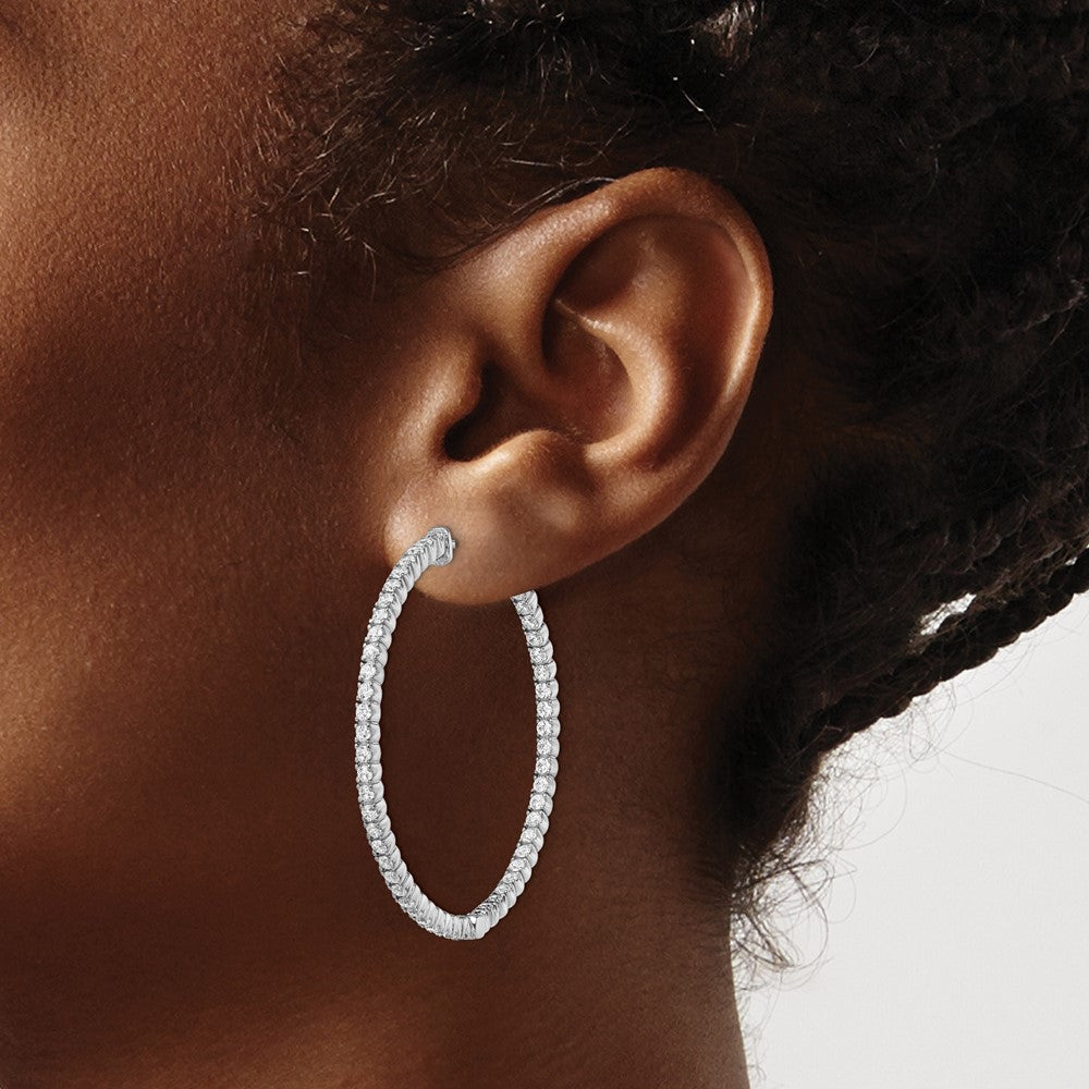 Sterling Silver Shimmer Rhodium-Plated 106 Stone 1.75mm Cz In And Out Round Hinged Hoop Earrings