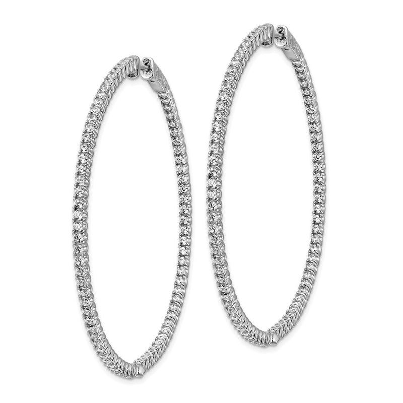 Sterling Silver Shimmer Rhodium-Plated 144 Stone 1.7mm Cz In And Out Round Hinged Hoop Earrings