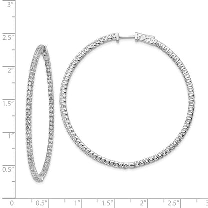 Sterling Silver Shimmer Rhodium-Plated 144 Stone 1.7mm Cz In And Out Round Hinged Hoop Earrings