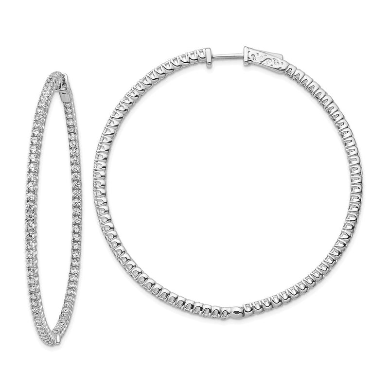 Sterling Silver Shimmer Rhodium-Plated 144 Stone 1.7mm Cz In And Out Round Hinged Hoop Earrings