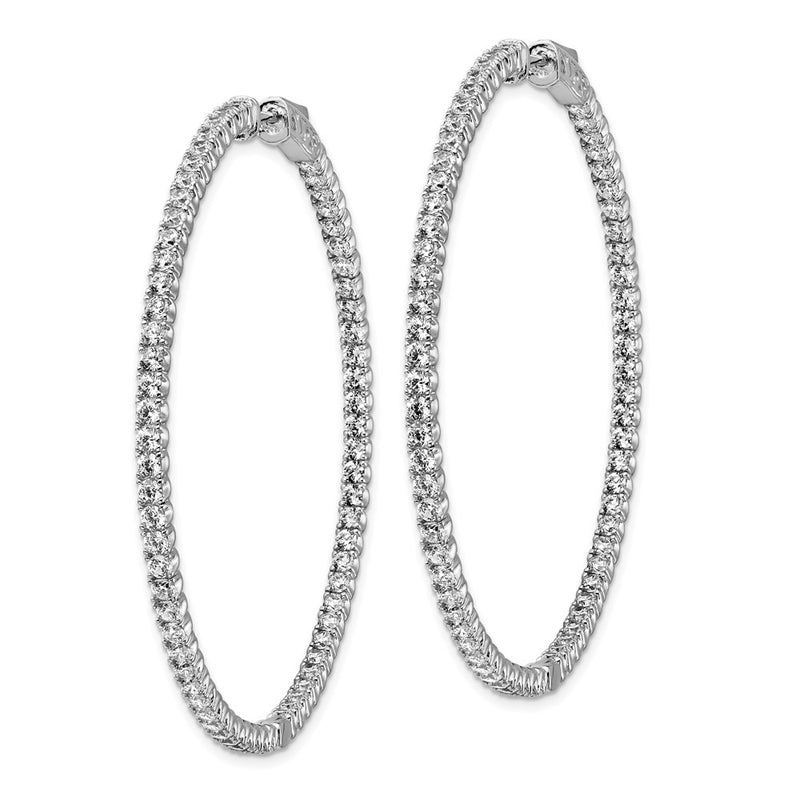 Sterling Silver Shimmer Rhodium-Plated 138 Stone 2mm Cz In And Out Round Hinged Hoop Earrings