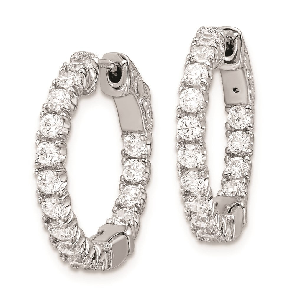 Sterling Silver Shimmer Rhodium-Plated 30 Stone 2.25mm Cz In And Out Round Hinged Hoop Earrings