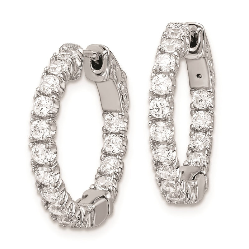 Sterling Silver Shimmer Rhodium-Plated 30 Stone 2.25mm Cz In And Out Round Hinged Hoop Earrings