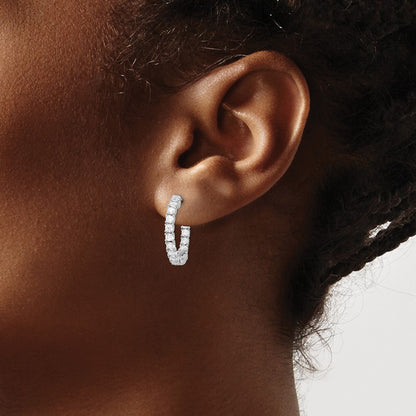 Sterling Silver Shimmer Rhodium-Plated 30 Stone 2.25mm Cz In And Out Round Hinged Hoop Earrings