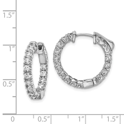 Sterling Silver Shimmer Rhodium-Plated 30 Stone 2.25mm Cz In And Out Round Hinged Hoop Earrings