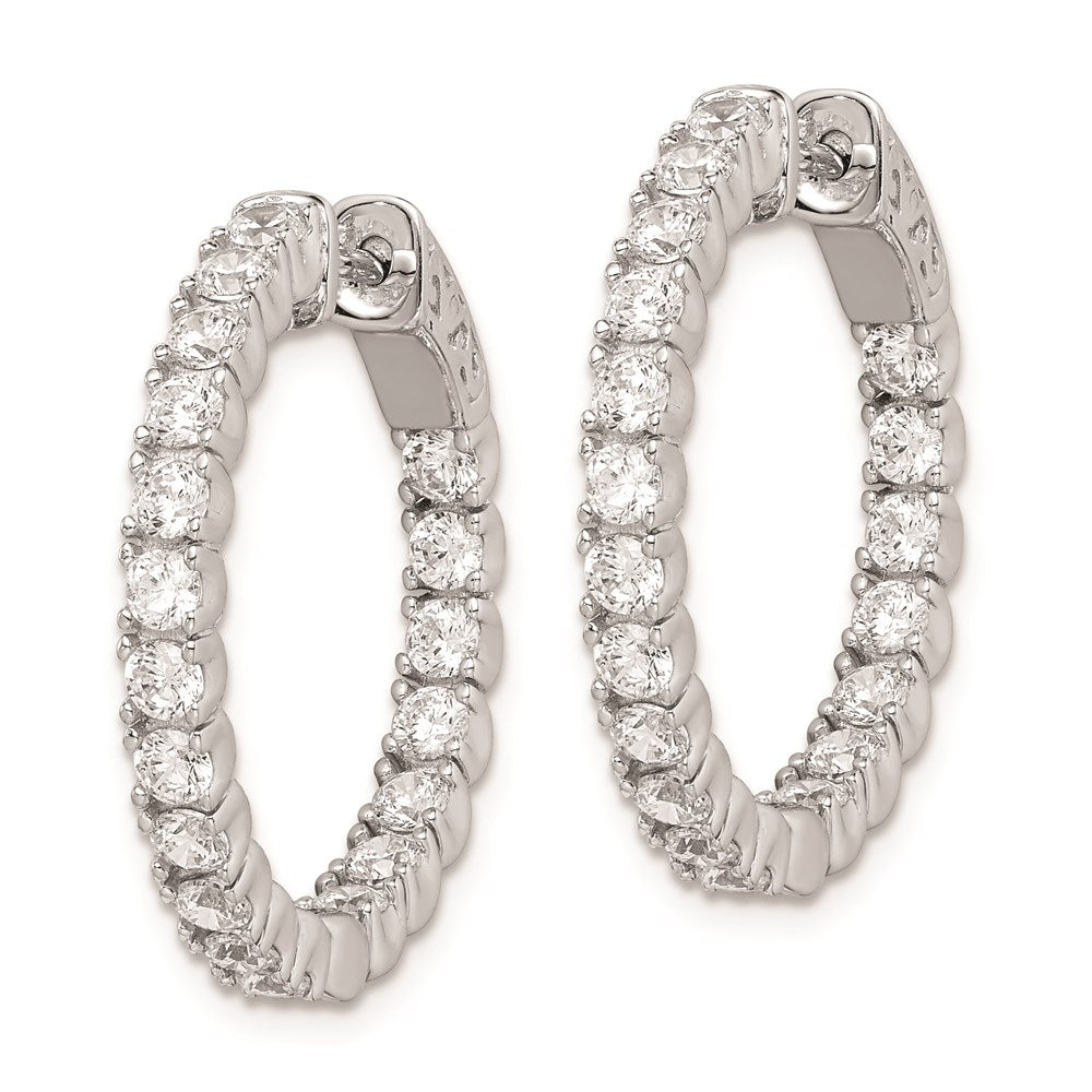 Sterling Silver Shimmer Rhodium-Plated 38 Stone 2.5mm Cz In And Out Round Hinged Hoop Earrings