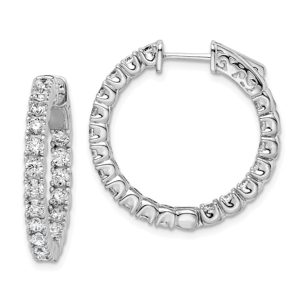 Sterling Silver Shimmer Rhodium-Plated 38 Stone 2.5mm Cz In And Out Round Hinged Hoop Earrings