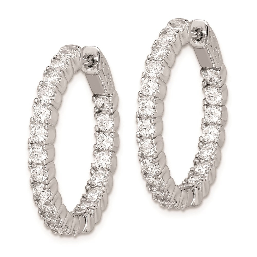 Sterling Silver Shimmer Rhodium-Plated 42 Stone 2.5mm Cz In And Out Round Hinged Hoop Earrings