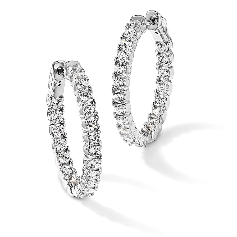 Sterling Silver Shimmer Rhodium-Plated 42 Stone 2.5mm Cz In And Out Round Hinged Hoop Earrings