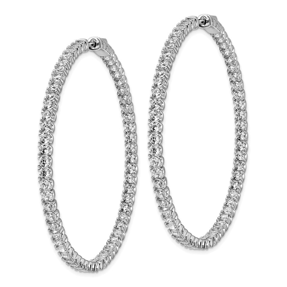 Sterling Silver Shimmer Rhodium-Plated 114 Stone 2.5mm Cz In And Out Round Hinged Hoop Earrings