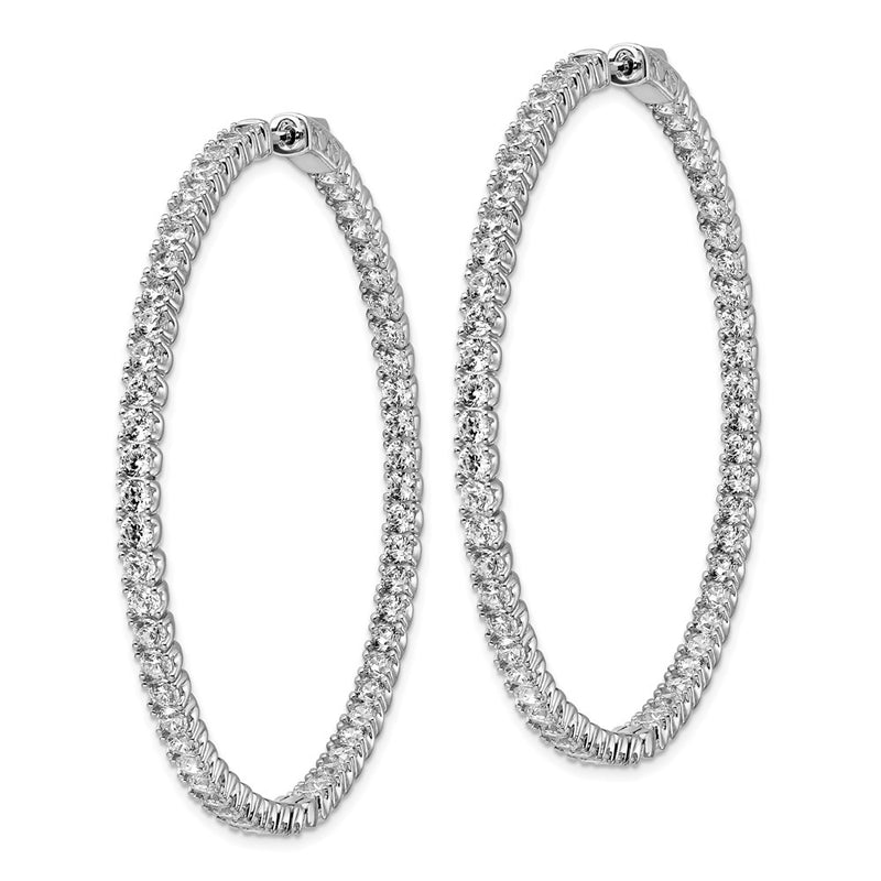 Sterling Silver Shimmer Rhodium-Plated 114 Stone 2.5mm Cz In And Out Round Hinged Hoop Earrings