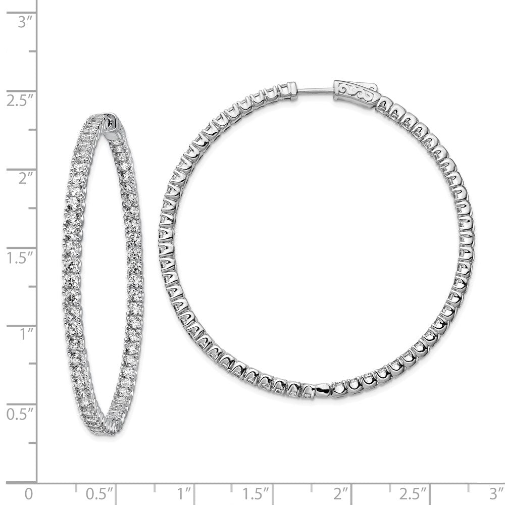 Sterling Silver Shimmer Rhodium-Plated 114 Stone 2.5mm Cz In And Out Round Hinged Hoop Earrings