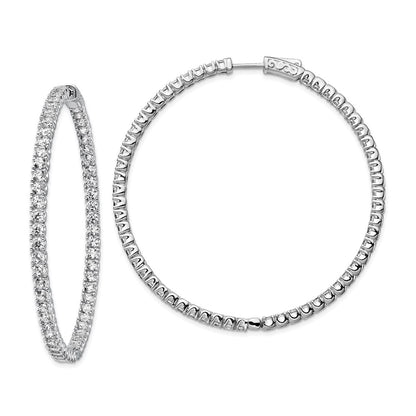 Sterling Silver Shimmer Rhodium-Plated 114 Stone 2.5mm Cz In And Out Round Hinged Hoop Earrings