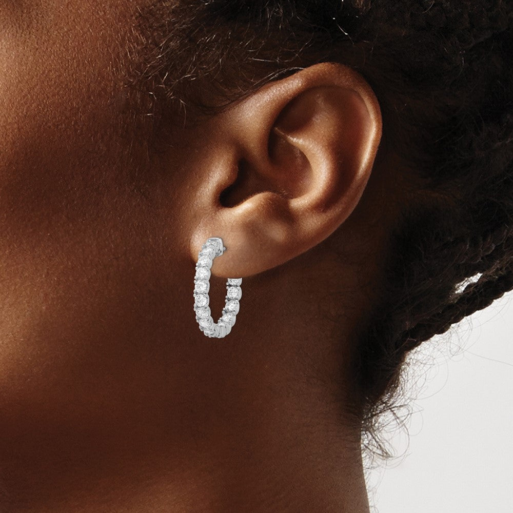 Sterling Silver Shimmer Rhodium-Plated 30 Stone 3.0mm Cz In And Out Round Hinged Hoop Earrings