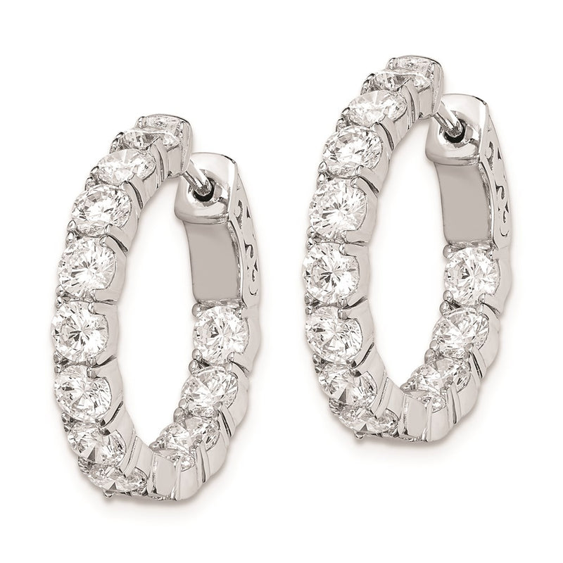 Sterling Silver Shimmer Rhodium-Plated 24 Stone 3.5mm Cz In And Out Round Hinged Hoop Earrings