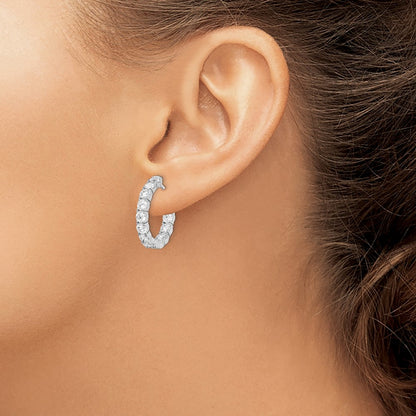 Sterling Silver Shimmer Rhodium-Plated 24 Stone 3.5mm Cz In And Out Round Hinged Hoop Earrings