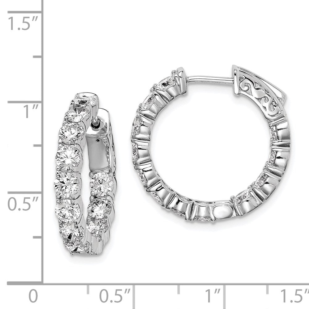 Sterling Silver Shimmer Rhodium-Plated 24 Stone 3.5mm Cz In And Out Round Hinged Hoop Earrings