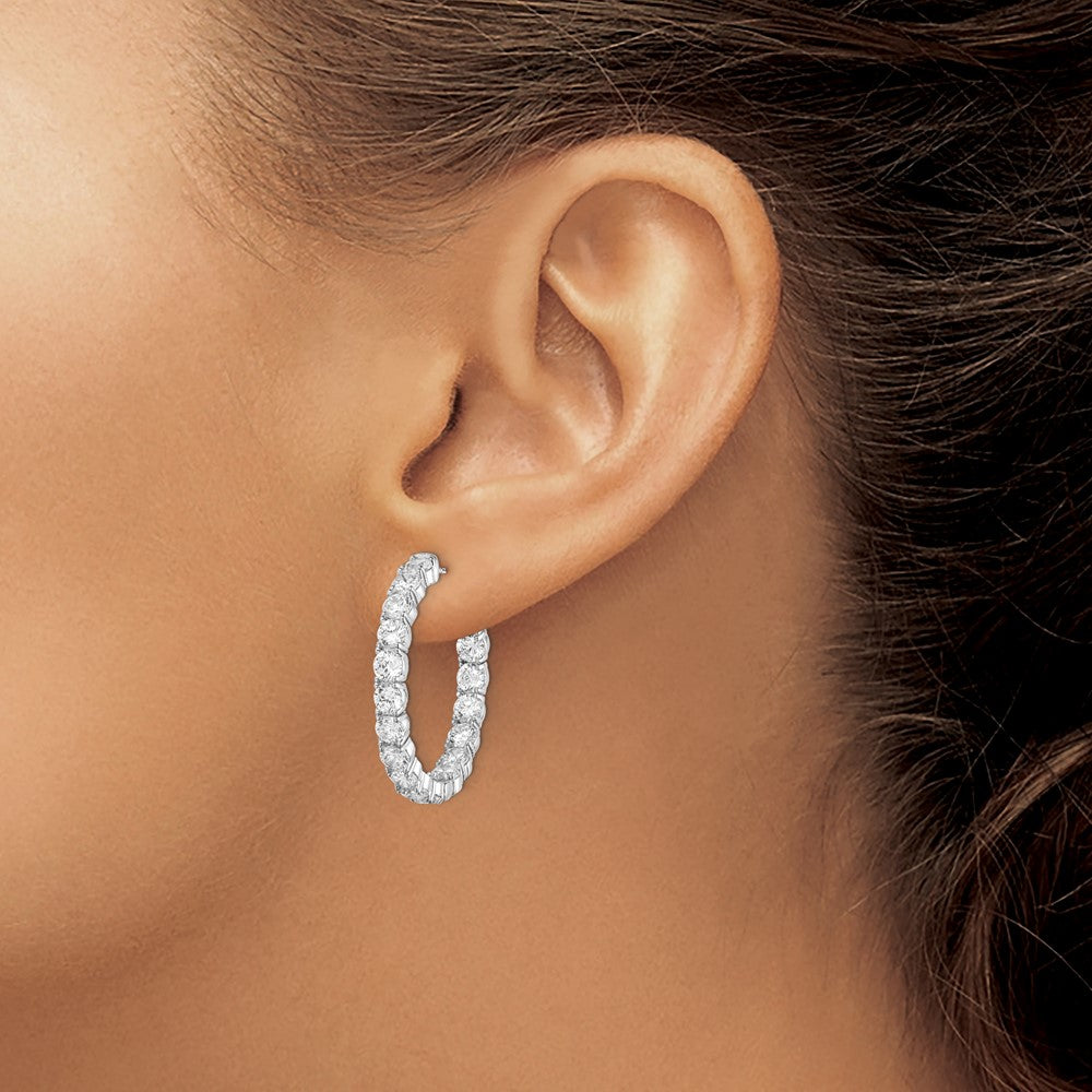Sterling Silver Shimmer Rhodium-Plated 36 Stone 3.5mm Cz In And Out Round Hinged Hoop Earrings