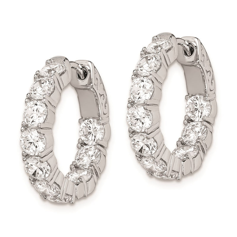 Sterling Silver Shimmer Rhodium-Plated 20 Stone 3.75mm Cz In And Out Round Hinged Hoop Earrings