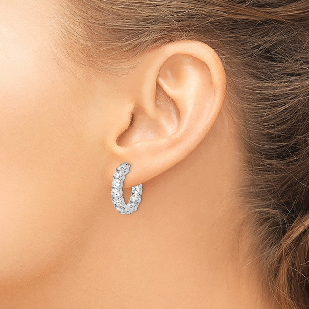 Sterling Silver Shimmer Rhodium-Plated 20 Stone 3.75mm Cz In And Out Round Hinged Hoop Earrings
