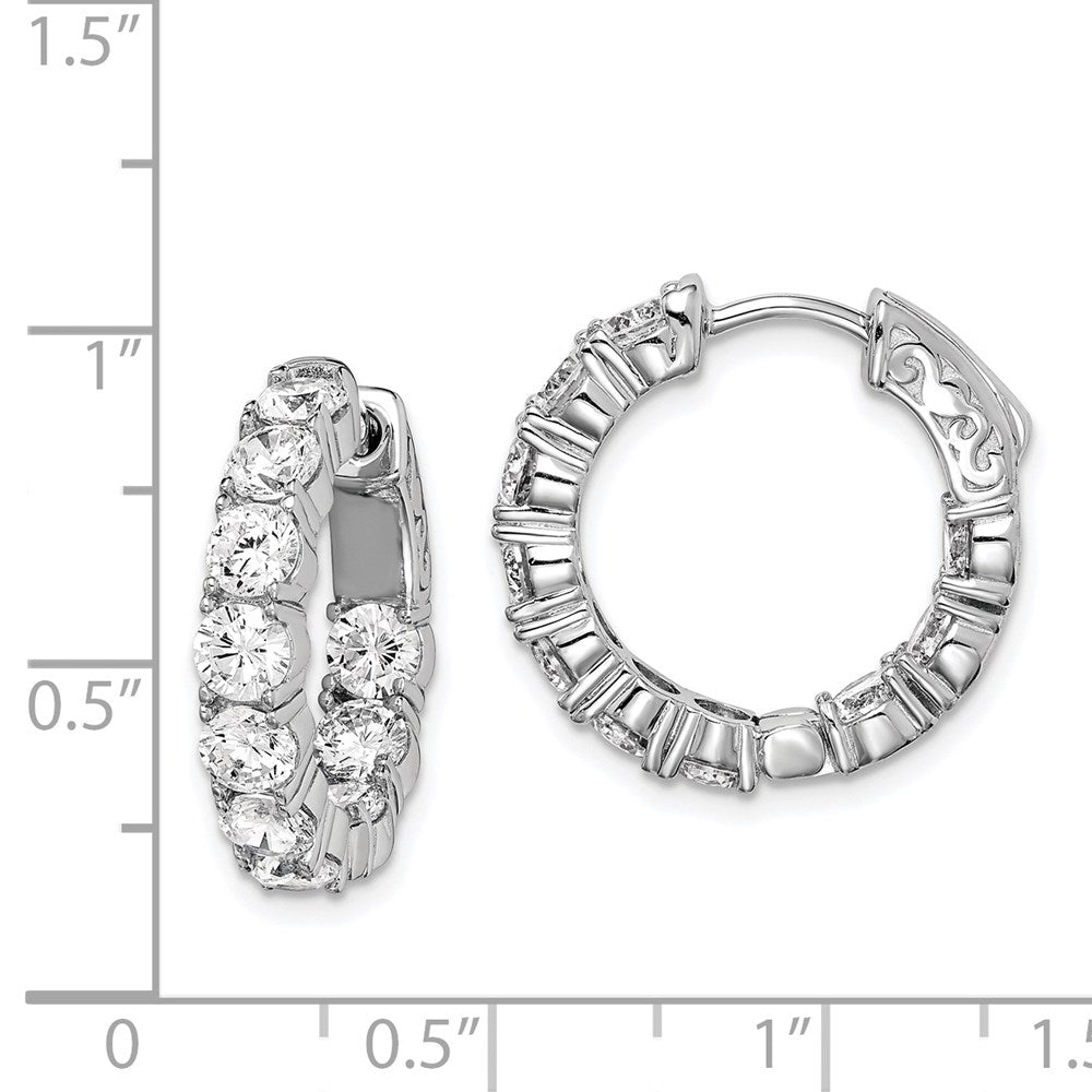 Sterling Silver Shimmer Rhodium-Plated 20 Stone 3.75mm Cz In And Out Round Hinged Hoop Earrings