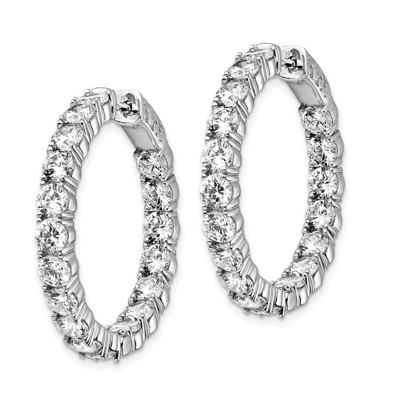 Sterling Silver Shimmer Rhodium-Plated 36 Stone 3.75mm Cz In And Out Round Hinged Hoop Earrings