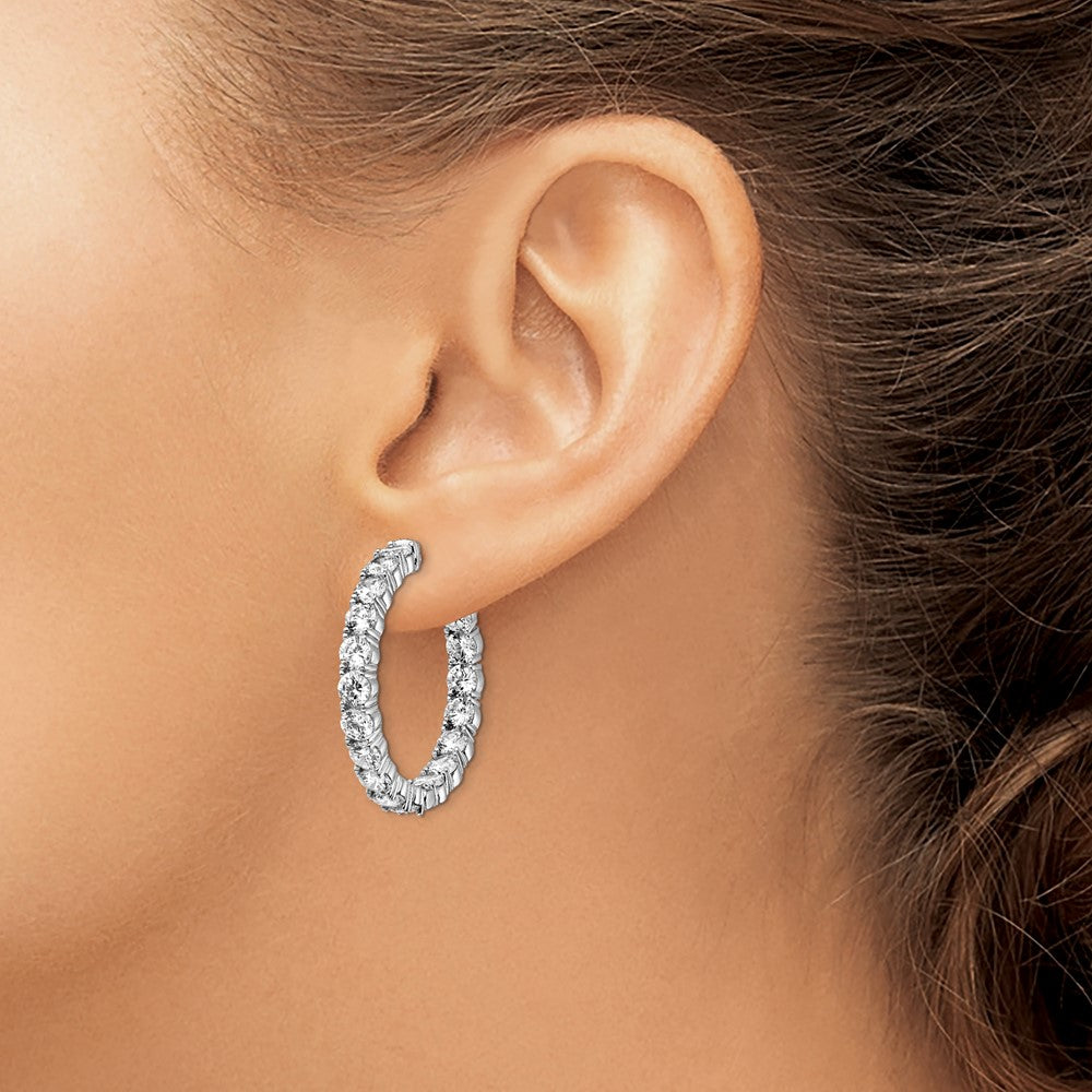 Sterling Silver Shimmer Rhodium-Plated 36 Stone 3.75mm Cz In And Out Round Hinged Hoop Earrings