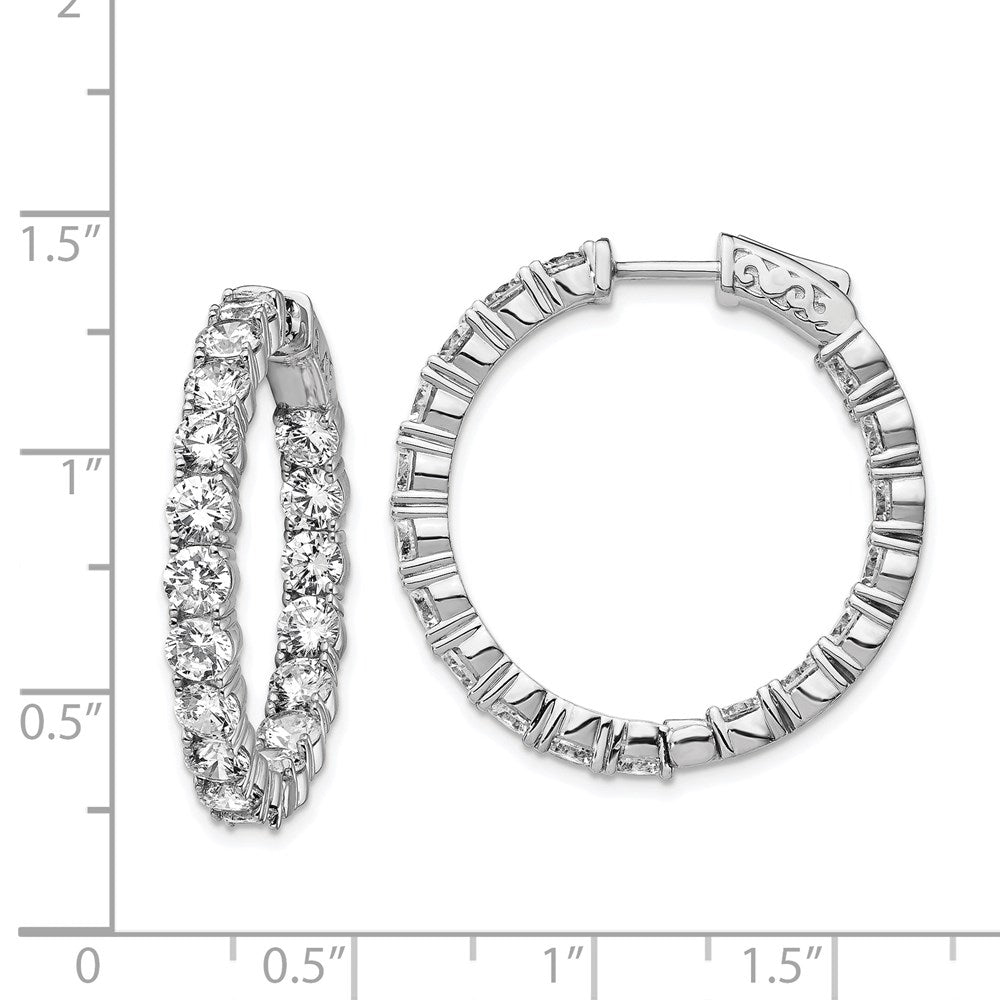 Sterling Silver Shimmer Rhodium-Plated 36 Stone 3.75mm Cz In And Out Round Hinged Hoop Earrings