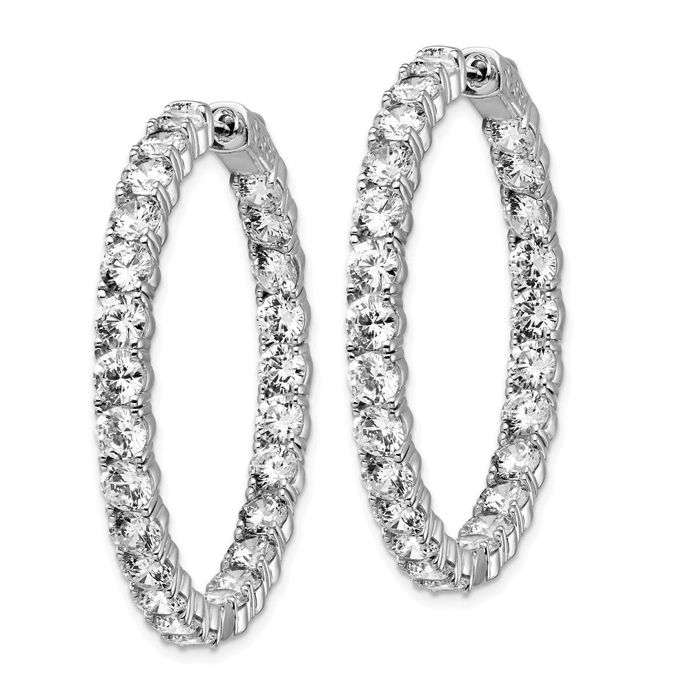 Sterling Silver Shimmer Rhodium-Plated 50 Stone 3.75mm Cz In And Out Round Hinged Hoop Earrings
