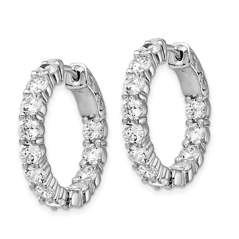 Sterling Silver Shimmer Rhodium-Plated 24 Stone 3.5mm Cz In And Out Round Hinged Hoop Earrings