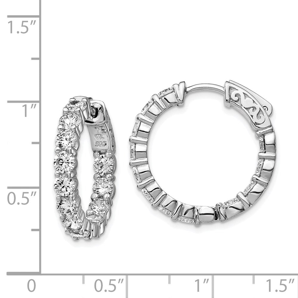 Sterling Silver Shimmer Rhodium-Plated 24 Stone 3.5mm Cz In And Out Round Hinged Hoop Earrings