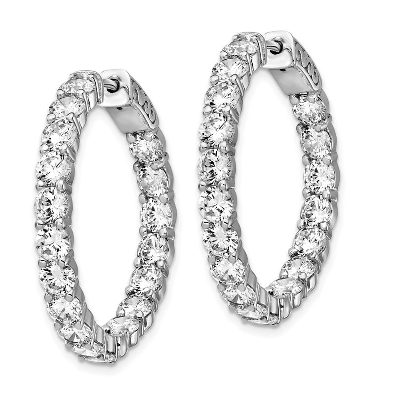 Sterling Silver Shimmer Rhodium-Plated 36 Stone 3.5mm Cz In And Out Round Hinged Hoop Earrings