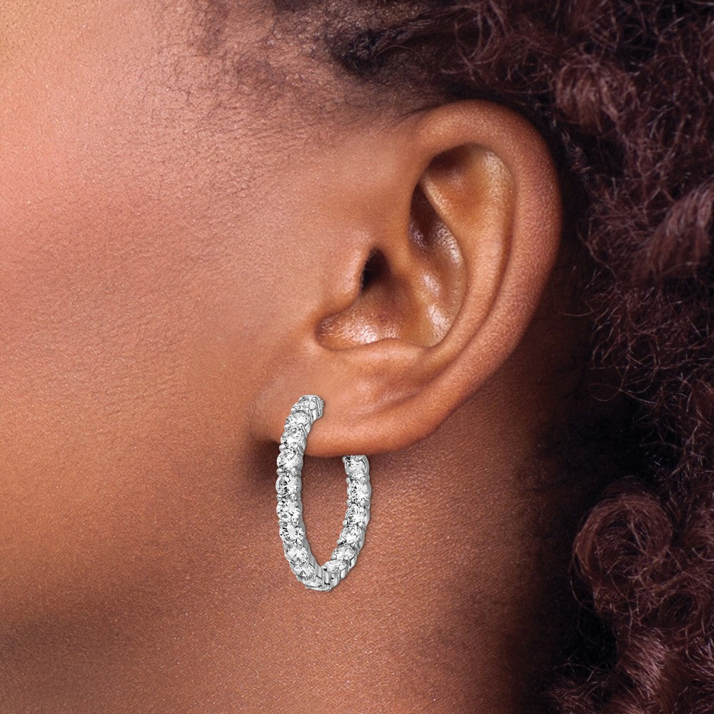 Sterling Silver Shimmer Rhodium-Plated 36 Stone 3.5mm Cz In And Out Round Hinged Hoop Earrings