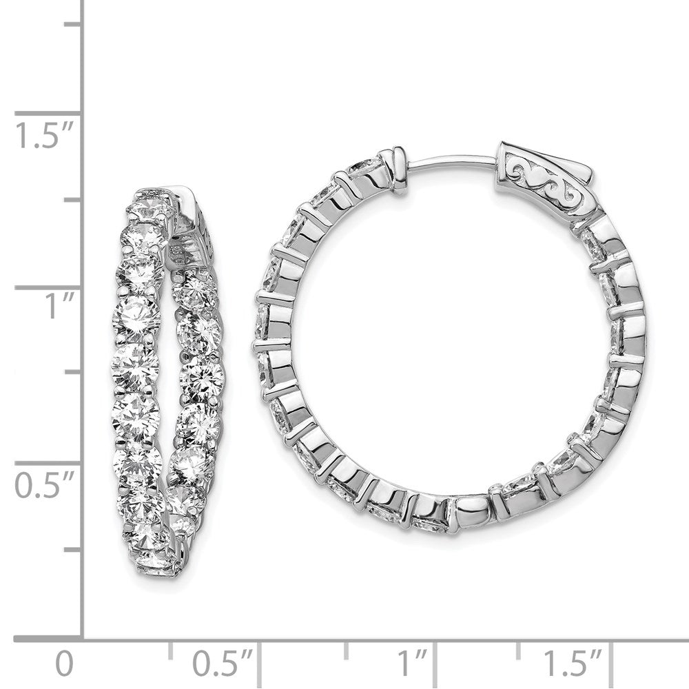 Sterling Silver Shimmer Rhodium-Plated 36 Stone 3.5mm Cz In And Out Round Hinged Hoop Earrings