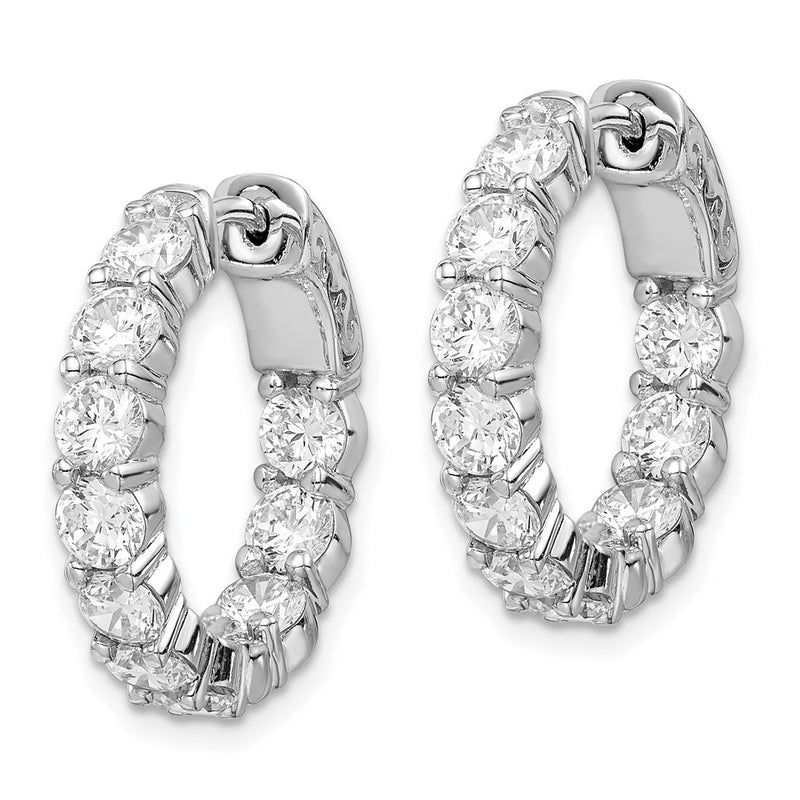 Sterling Silver Shimmer Rhodium-Plated 20 Stone 3.75mm Cz In And Out Round Hinged Hoop Earrings