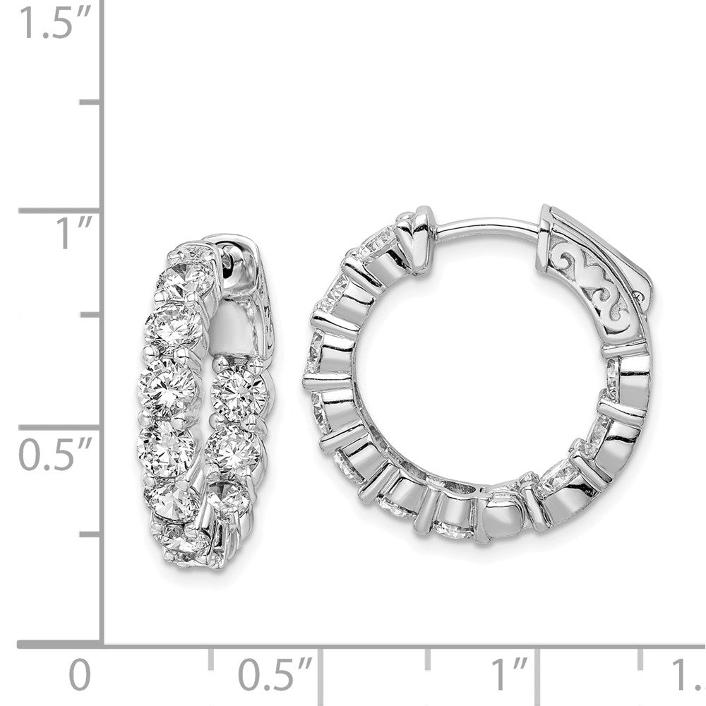 Sterling Silver Shimmer Rhodium-Plated 20 Stone 3.75mm Cz In And Out Round Hinged Hoop Earrings