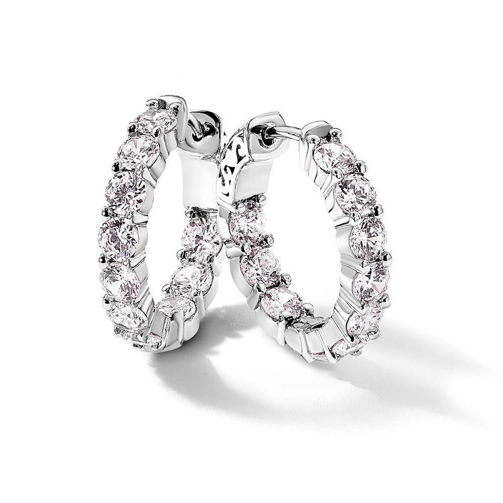 Sterling Silver Shimmer Rhodium-Plated 20 Stone 3.75mm Cz In And Out Round Hinged Hoop Earrings
