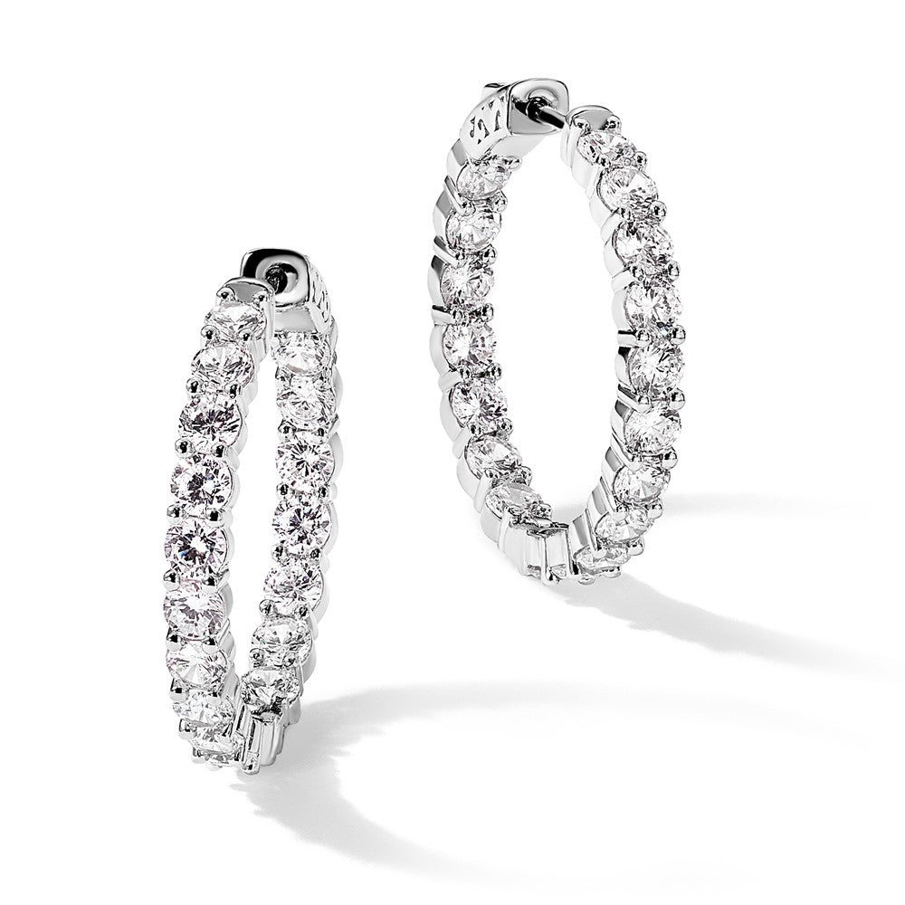 Sterling Silver Shimmer Rhodium-Plated 36 Stone 3.75mm Cz In And Out Round Hinged Hoop Earrings
