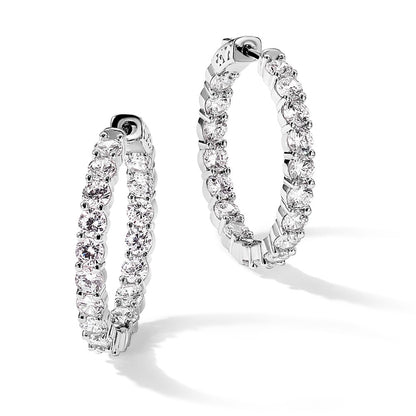 Sterling Silver Shimmer Rhodium-Plated 36 Stone 3.75mm Cz In And Out Round Hinged Hoop Earrings