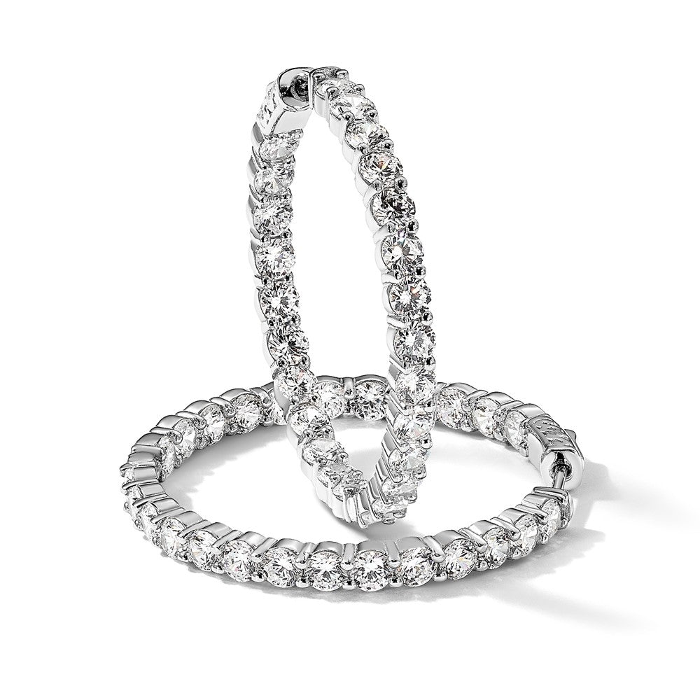 Sterling Silver Shimmer Rhodium-Plated 50 Stone 3.75mm Cz In And Out Round Hinged Hoop Earrings
