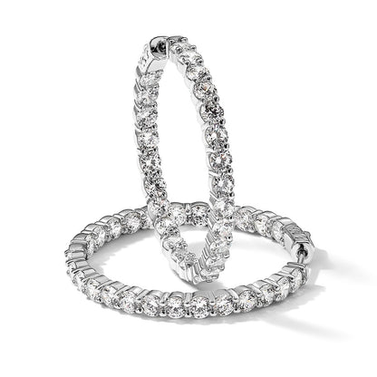Sterling Silver Shimmer Rhodium-Plated 50 Stone 3.75mm Cz In And Out Round Hinged Hoop Earrings